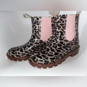 Pink Cheetah print clog rain boots